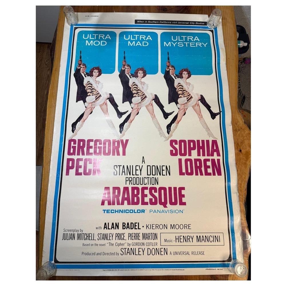 Vintage 1966 Arabesque Movie Poster Gregory Peca Sophia Loren Universal Studios